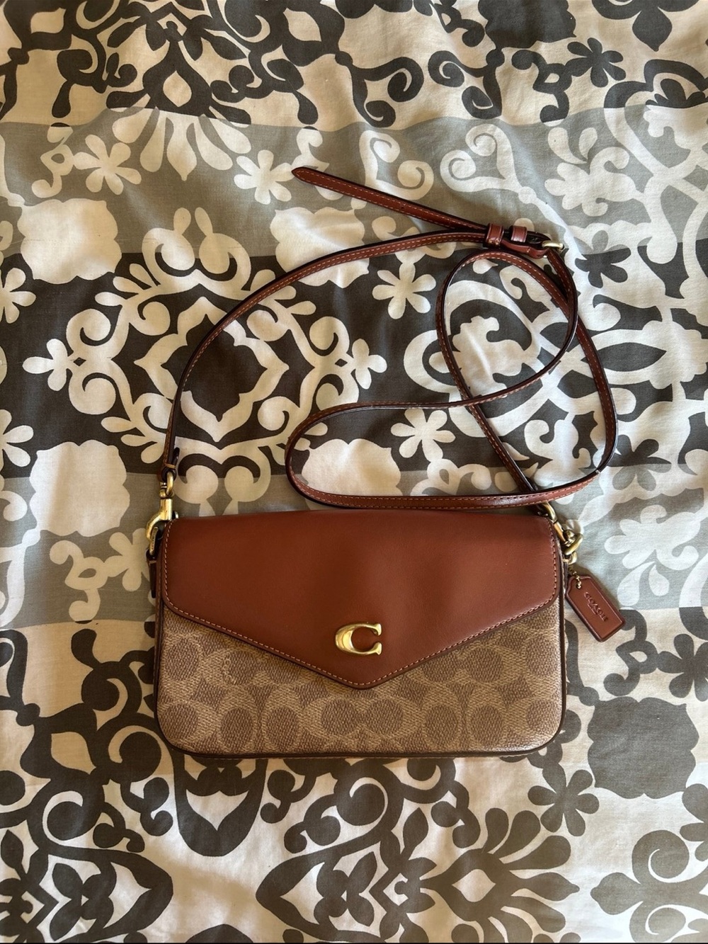 Coach Brown Signature Canvas and Leather Crossbody with Gold C Accent